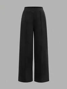 SHEIN Tween Girls Casual Fashion Versatile Letter Print Cropped Hem Fleece Hoodie And Relaxed Straight Leg Knit Pants Set, Suitable For Weekend, Casual Outing, Back To School, Outfit Girl, Fall Winter - Black and White - View 6