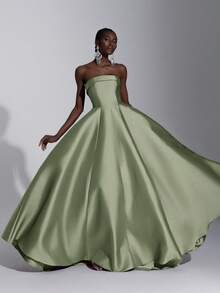 Elitara 优雅奢华绿色荷叶边下摆露肩连衣裙，适合婚礼、派对、度假、舞会、正式场合（重度装饰） - 綠色 - 查看 5