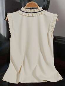 Franclia 无袖荷叶边休闲宽松衬衫，优雅女士衬衫，红色女士夏季上衣 - 杏色 - 查看 2