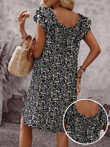 EMERY ROSE Vestido casual de verano para vacaciones con estampado total y decoración de moño - Negro - Ver 1
