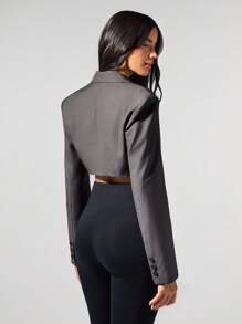 Fluxe 秋冬女士时尚炭灰色短款常规肩部西装外套 - 深灰色 - 查看 5