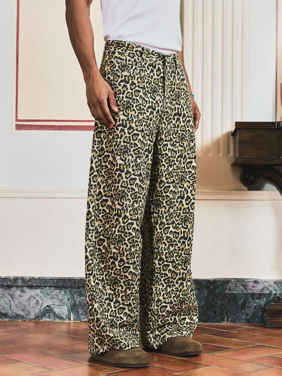 SWAVVY 男士宽松休闲豹纹牛仔裤 - 軍綠色 - 查看 1