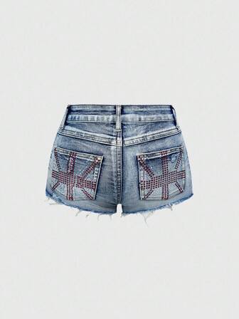 Grunge Punk Shorts di jeans super corti, consumati e lavati, con strass