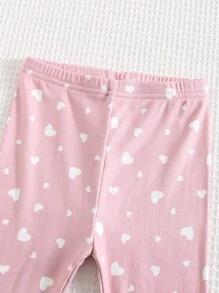 Cozy Pixies 2件套女婴心形图案针织柔软圆领长袖运动衫和裤子套装 - 粉色 - 查看 6