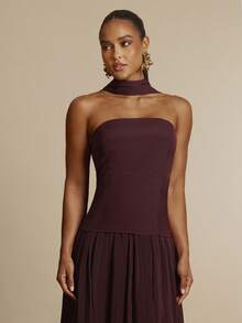 Silquee 女士优雅纯色连衣裙，夏季 - 酒紅色 - 查看 5