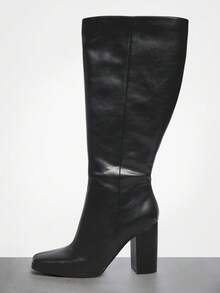 SHUZIA Women's Glamorous Chunky Heel Side Zipper Knee-High Boots For Christmas - Black - View 5