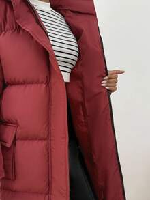 EURMUSE Casual Solid Color Hooded Jacket, Winter - Burgundy - View 5