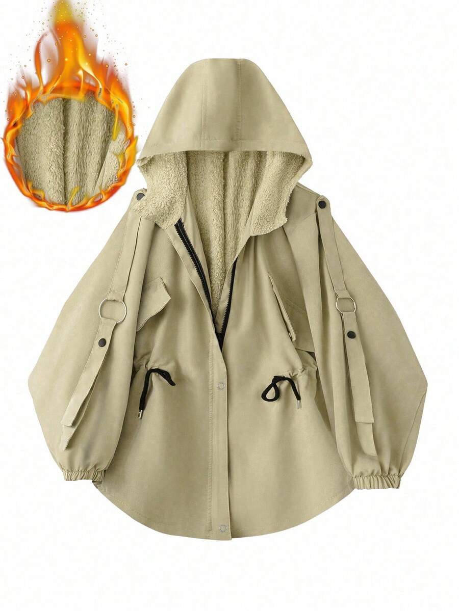 Flirla Apricot Casual Regular Fleece Jacket, Warm For Winter Fall Autumn - Apricot - View 1