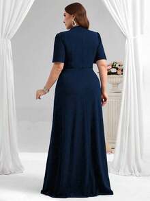 Coutiva Plus Size Beaded Decor Formal Evening Gown
