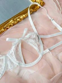 SHEIN Classic Sexy 2pcs Women's Sexy Lace Patchwork Lingerie Set