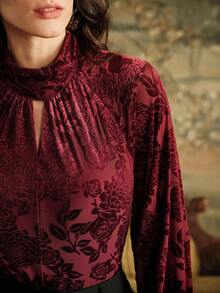 Anewsta Áo sơ mi lụa giả Jacquard cổ vuông sang trọng, tinh tế, dài tay, phù hợp cho mùa thu, đông, năm mới, thanh lịch, sang trọng, sành điệu, giáng sinh, đi chơi - Nhiều màu - Xem 6