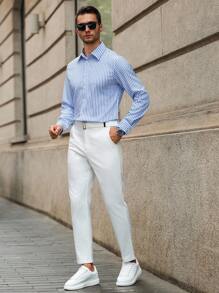 Manfinity Bizformal Pantalones de traje minimalista premium para hombres, pantalones formales de negocios casuales cómodos, pantalones blancos de vestir para hombres, pantalones blancos para hombres, pantalones de vestir para hombres, pantalones caqui para hombres, pantalones blancos de vestir para hombres, pantalones de verano transpirables para hombres, pantalones blancos para hombres