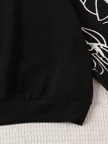 SHEIN Girls Sporty Street Style Knit Crew Neck Long Sleeve Sweatshirt,In Fall/Winter - Black - View 6