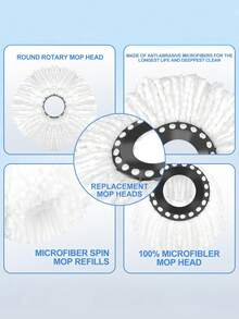 1/2/3/5/6/8 Pc Super Fine Fiber Rotating Mop Head Refills,Compatible With Hurricane Magic Spin Mop & Standard Round Replacement, High Efficient Cleaning, Wet & Dry Use - Multicolor - View 3