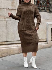 EURMUSE PLUS SIZE SPEACIAL DESIGN SWEATER DRESS - Coffee Brown - View 4