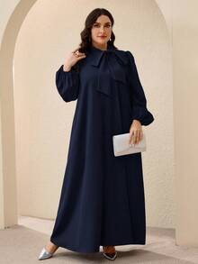 Al Najma Plus Size Women's Turkish Maxi Dress & Arabic Traditional Abaya Abayad Dress Modest Dress For Women - Navy Blue - View 3
