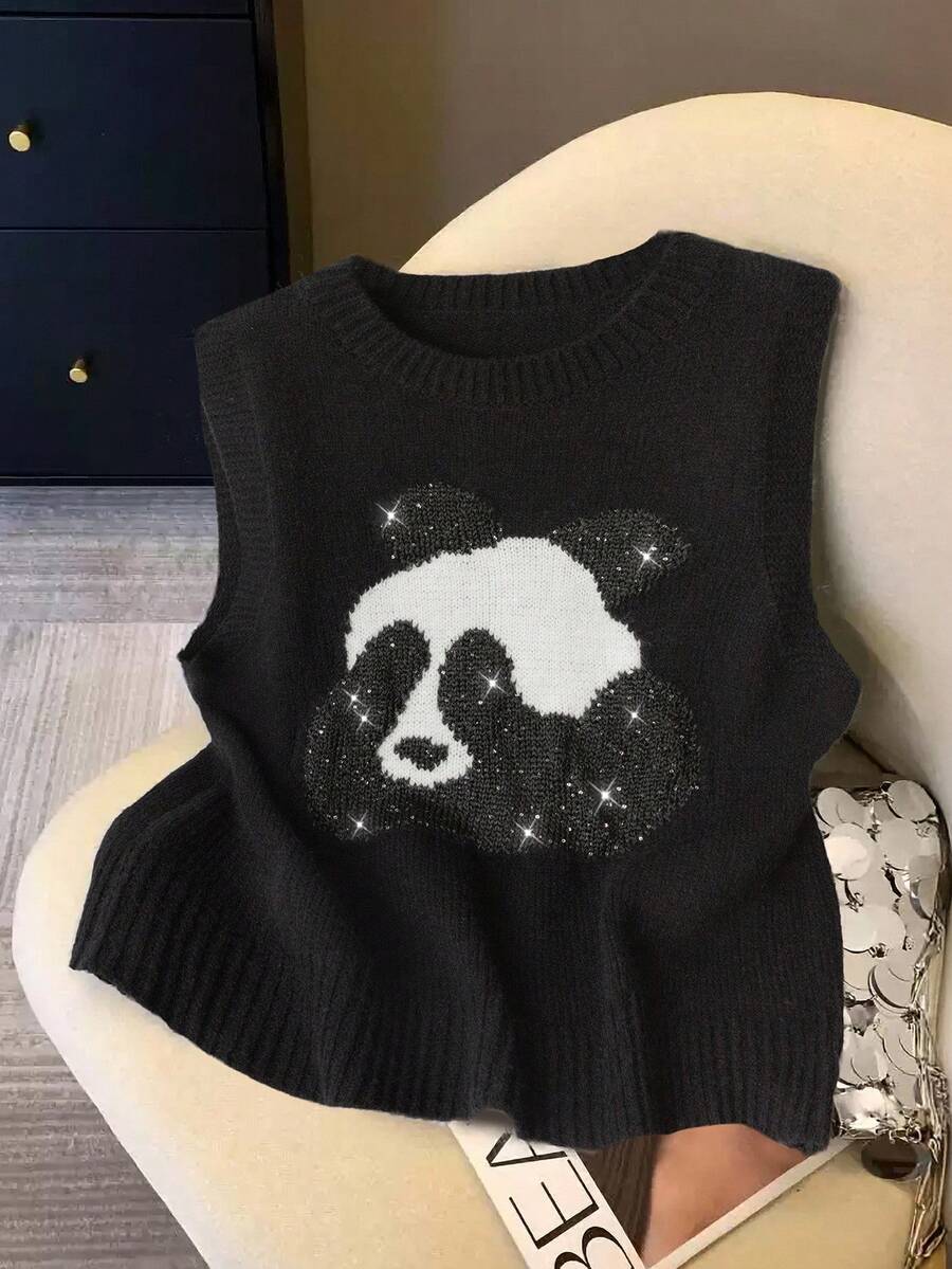 GlowEve CURVE 1 Áo len chui đầu cổ tròn họa tiết hoạt hình dễ thương đơn giản dễ mặc cho nữ cỡ lớn - màu đen - Xem 1