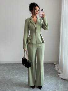 Elenzga 优雅束腰套装，时尚通勤喇叭修身裤，节日/约会装，独立日，女教师装