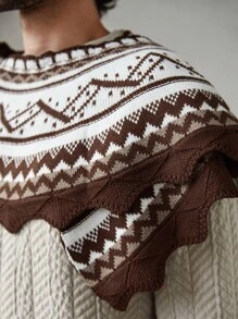 Manfinity CityGents Men's Casual Geometric Pattern Poncho Sweater, Autumn/Winter, Fall