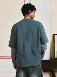 SWAVVY 男士针织圆领长袖字母印花T恤，秋季 - 灰色 - 查看 2