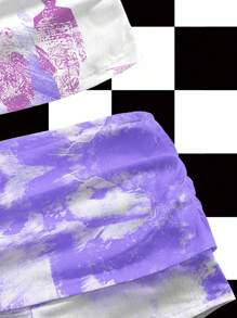 Pattern Festival 女式 Y2K Baddie 吊带背心上衣和短裤套装，云朵、波浪、肖像、字母印花、无袖、性感、合身衬衫薰衣草两件套紫色两件套夏季两件套裙子上衣套装 - 紫色 - 查看 4