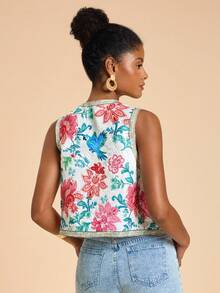 Travachic Vacation Printed Cropped Woven Women's Tank Top In Fall/Winter - Multicolor - View 2