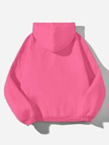 Attitoon Casual Minimalist Fuchsia Hooded Long Sleeve Thermal Lined Loose Fit Thick Sweatshirt For Women In Fall/Winter - Hot Pink - View 3