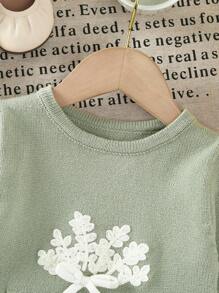 SHEIN Vintaside Kids Váy len cho bé gái, váy dệt kim cổ tròn tay dài, thích hợp cho mùa thu/đông, màu xanh lá cây nhạt, thời trang và đa năng, thích hợp mặc đi học, mặc hàng ngày, mặc nhà, mặc ngoài trời, du lịch - màu xanh lá - Xem 7