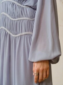 EMERY ROSE Vestido largo elegante de mujer con mangas de farol y pliegues en la cintura, de gasa, para otoño, vestidos de otoño para mujeres, ropa bohemia para mujeres, atuendos elegantes para mujeres - Púrpura malva - Ver 7