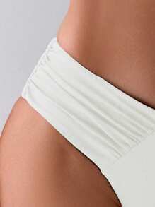 Swim Basics 夏季女士性感 V 型比基尼泳裤，简约时尚，适合日常休闲穿着 - 白色 - 查看 3