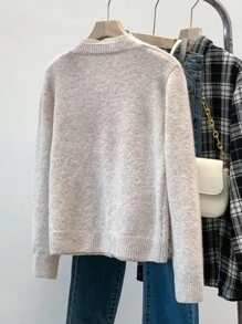 Franclia Fashionable Car Lace Trim Crew Neck Long Sleeve Sweater Fall Winter Cloth For Women - Grey - View 2