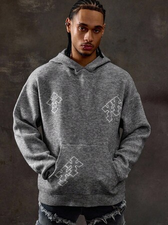 Goth Herren Lässig Kreuz Muster Tasche Hoodie Pullover, Herbst/Winter