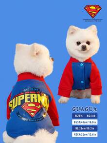 SUPERMAN X PETSIN 1pc Colorblock Raglan Sleeve Graphic Sweatshirt, Fashionable Design Suitable For Pets