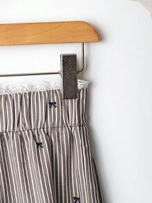 GlowEve 女士休闲蝴蝶结条纹蕾丝腰直筒阔腿裤 - 棕色 - 查看 4