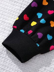 Firerie Kids Firerie Kids Tween Girl Sporty Street Style Tricotat Inimă Print Gât Rotund Hanorac Mânecă Lungă