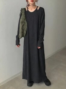 FRIFUL 女式纹理面料直筒长袖连衣裙，秋季