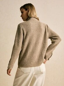 Poéselle Áo khoác cardigan nữ màu trơn hở phía trước có túi - Màu Khaki - Xem 2