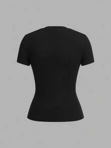 SHEIN EZwear 2pcs/Set Basic Crew Neck Short Sleeve T-Shirts, Black & Brown, Casual & Minimalist, Suitable For Spring/Summer - Multicolor - View 4