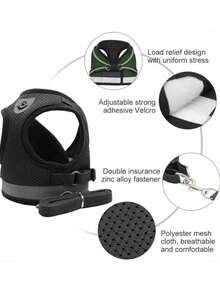 1 套透气猫背带和牵引绳防逃脱宠物衣服小猫小狗背心可调节易控制反光猫背带