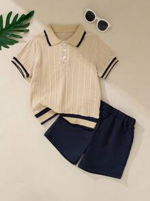 Souflis Souflis 两件套男童短袖衬衫和短裤套装，春夏