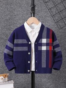 男童时尚格纹针织开衫长袖秋冬