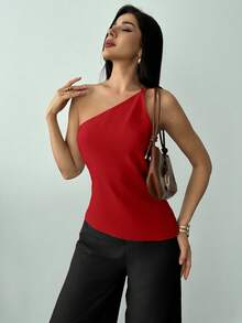 Firerie 全新优雅杏色亚麻不对称下摆褶饰腰部露背休闲衬衫，春夏 - 紅色 - 查看 3