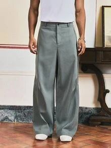 SWAVVY Men's Solid Color Casual Loose Long Pants, For Fall - smoke gray - View 3