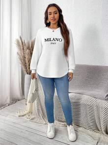 Plus Milano Slogan Solid Color Sweatshirt For Autumn, Winter, Halloween Women Long Sleeve Tops Italy Sweatshirt Sweaters For Women Quilted Sweatshirt Milano Sweatshirt Women Pullover White Sweatshirt Women Sweatshirt - Multicolor - View 3