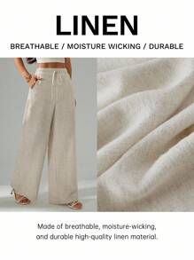 SHEIN EZwear Plus Size Casual Loose Straight Leg Linen Pants Wide Leg Linen Pants Loose Linen Pants