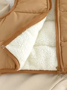 Cozy Pixies 3pcs Baby Boy Thickened Cotton Vest, Soft Letter Print Crew Neck Long Sleeve Hoodie, And Thermal Lined Pants With Cuffs Set Baby Set Autumn Winter Season Mocha Baby Clothes Baby Clothes Neutral Baby Boy Beige Outfit Fall - Multicolor - View 6