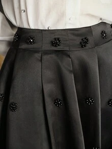 Anewsta 优雅的镶钻高档半身裙，精致时尚，适合秋季、冬季、新年、外出和圣诞节穿着。 - 黑色 - 查看 2