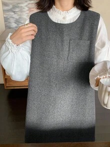 FRIFUL Women's Casual Commuter Pleated Hem Sleeveless Dress Pinafore Dress Drop Waist Dress Pleated Dress Gray Dress Jumper Dress