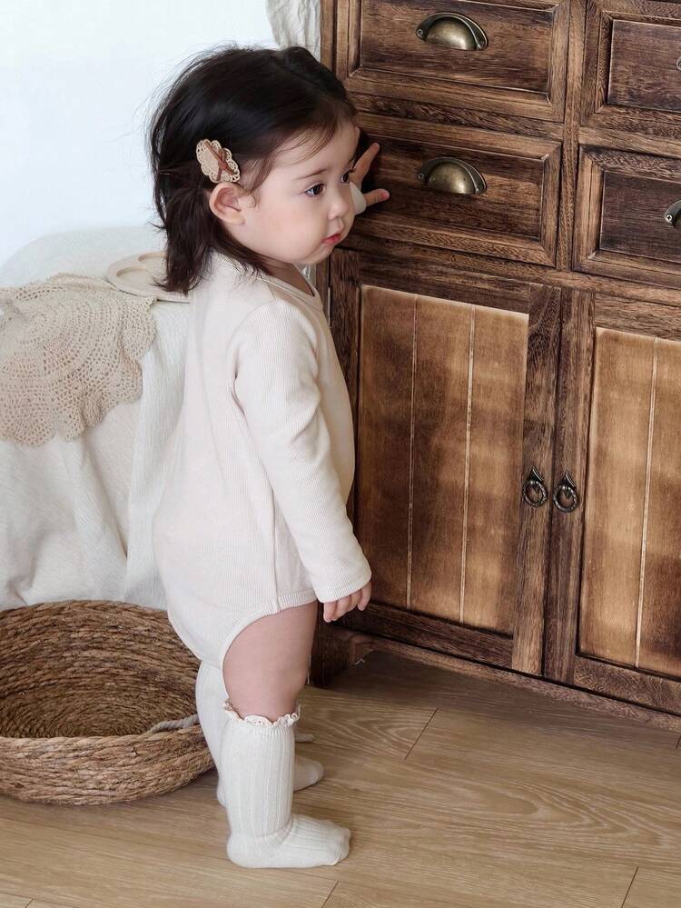 Baby Girls' Solid Color Round Neck Long Sleeve Casual Bodysuit Fall, Winter Toddler Girls Clothes