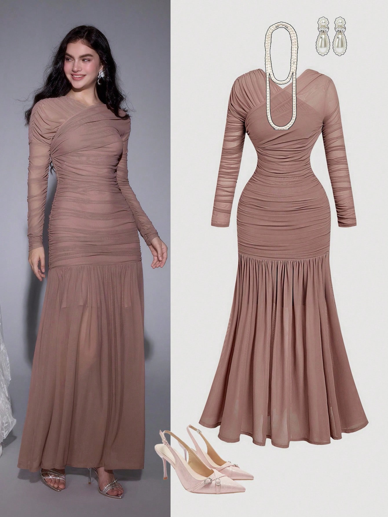 SHEIN MOD فستان ماكسي عصري لامع غير متماثل التدفق...